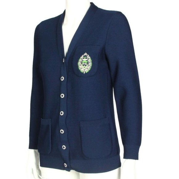 Vtg JAMES KENROB Navy Blue Cardigan Sweater Pocket Crest Button Womens sz M /571 - Picture 3 of 6